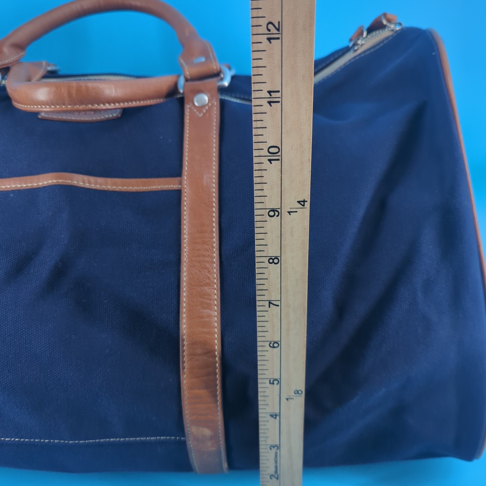 Hook & Albert Navy Blue Canvas Leather Weekender Duffle Travel Bag 21" Luxury — image 8 of 8